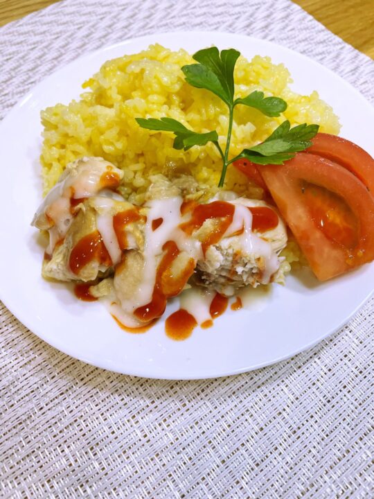 ニューヨークのおしゃれご飯　チキンオーバーライス。チキンだけ少し炙って更に美味しさUP。